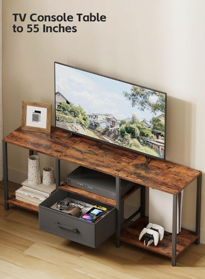 Ammar Space Rustic TV Stand with Storage Entertainment Center with Open Shelves and Fabric Drawer Media Console for 55 Inch TV Television Stands for Living Room, Bedroom, Brown - Image 4